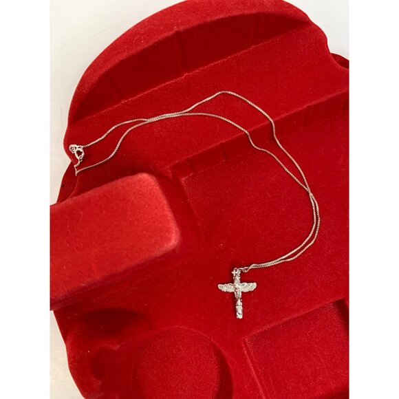 19" Box Chain Totem Pole Native American Pendant Necklace Sterling Italy 8162 - Picture 5 of 11